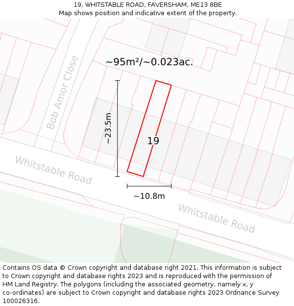 19, WHITSTABLE ROAD, FAVERSHAM, ME13 8BE: Plot and title map
