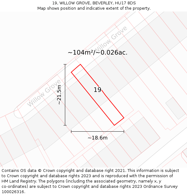 19, WILLOW GROVE, BEVERLEY, HU17 8DS: Plot and title map