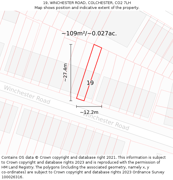 19, WINCHESTER ROAD, COLCHESTER, CO2 7LH: Plot and title map