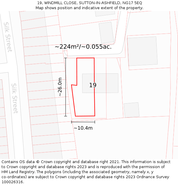 19, WINDMILL CLOSE, SUTTON-IN-ASHFIELD, NG17 5EQ: Plot and title map