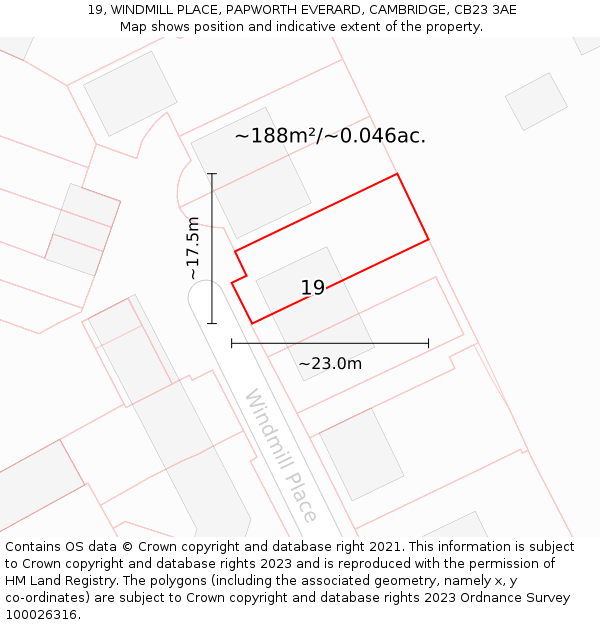 19, WINDMILL PLACE, PAPWORTH EVERARD, CAMBRIDGE, CB23 3AE: Plot and title map