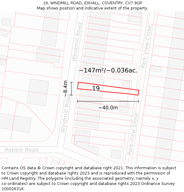 19, WINDMILL ROAD, EXHALL, COVENTRY, CV7 9GP: Plot and title map