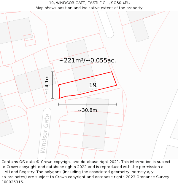 19, WINDSOR GATE, EASTLEIGH, SO50 4PU: Plot and title map