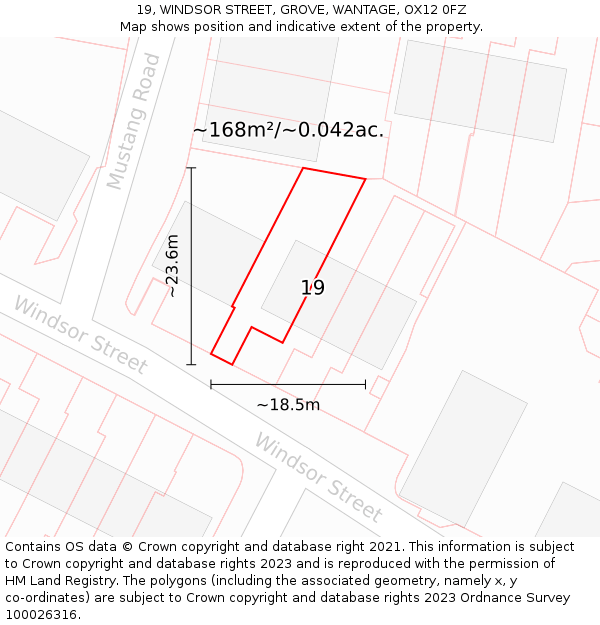 19, WINDSOR STREET, GROVE, WANTAGE, OX12 0FZ: Plot and title map
