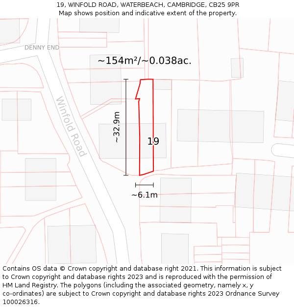 19, WINFOLD ROAD, WATERBEACH, CAMBRIDGE, CB25 9PR: Plot and title map
