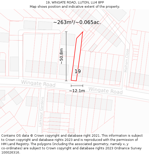 19, WINGATE ROAD, LUTON, LU4 8PP: Plot and title map