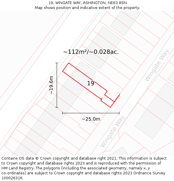 19, WINGATE WAY, ASHINGTON, NE63 8SN: Plot and title map