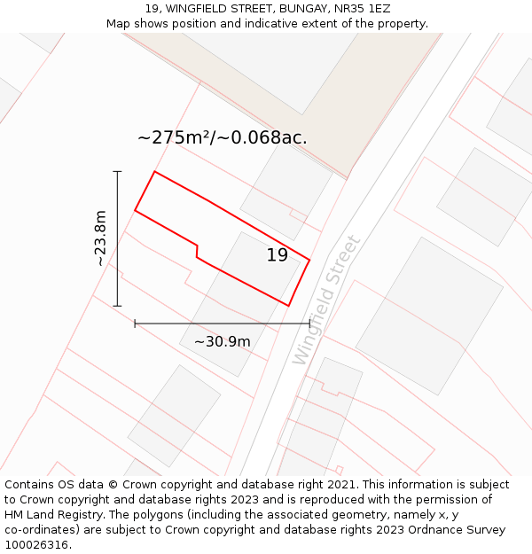 19, WINGFIELD STREET, BUNGAY, NR35 1EZ: Plot and title map