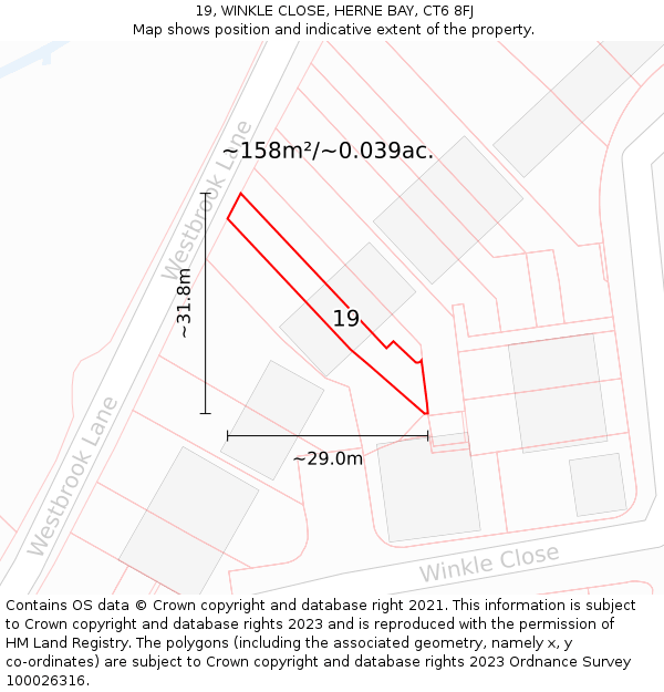19, WINKLE CLOSE, HERNE BAY, CT6 8FJ: Plot and title map