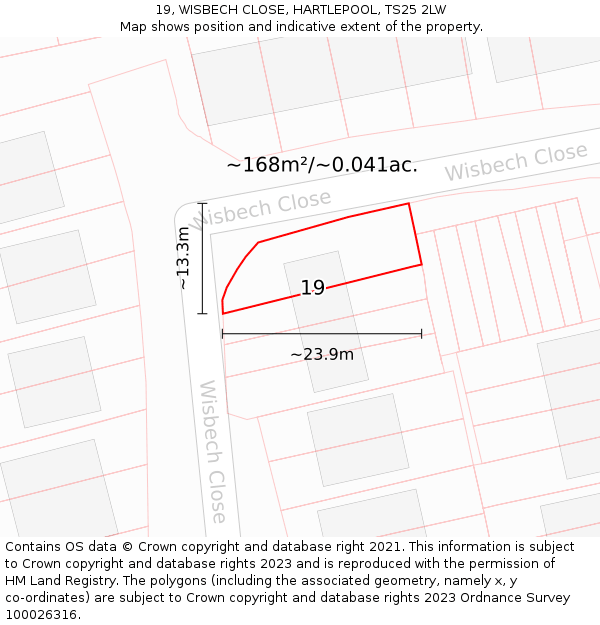 19, WISBECH CLOSE, HARTLEPOOL, TS25 2LW: Plot and title map