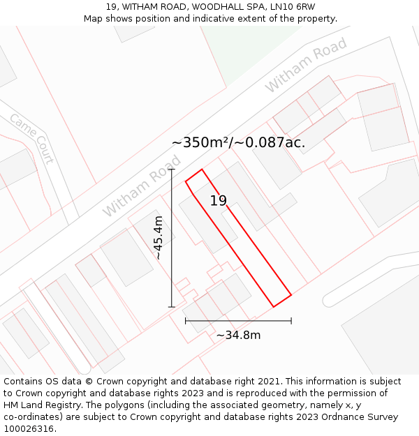 19, WITHAM ROAD, WOODHALL SPA, LN10 6RW: Plot and title map