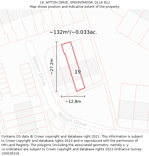 19, WITTON DRIVE, SPENNYMOOR, DL16 6LU: Plot and title map