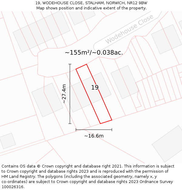19, WODEHOUSE CLOSE, STALHAM, NORWICH, NR12 9BW: Plot and title map