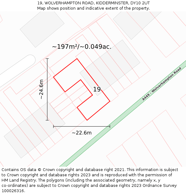 19, WOLVERHAMPTON ROAD, KIDDERMINSTER, DY10 2UT: Plot and title map