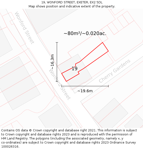19, WONFORD STREET, EXETER, EX2 5DL: Plot and title map