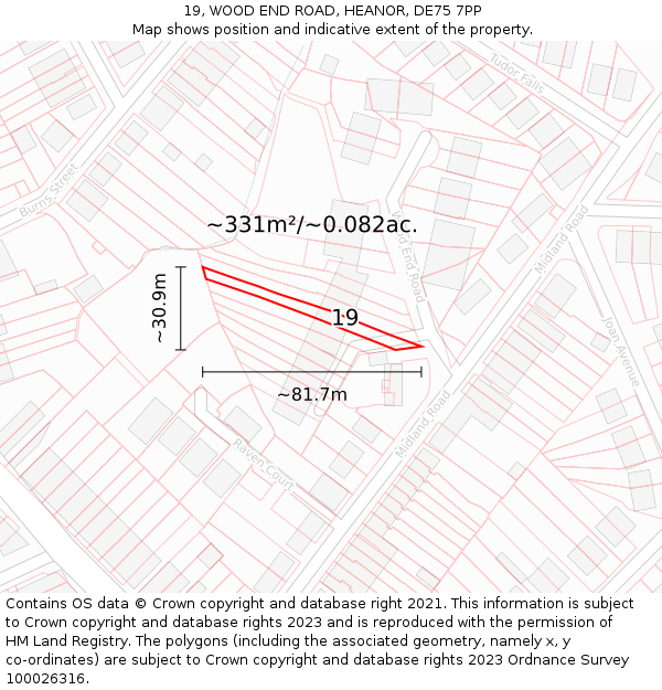 19, WOOD END ROAD, HEANOR, DE75 7PP: Plot and title map