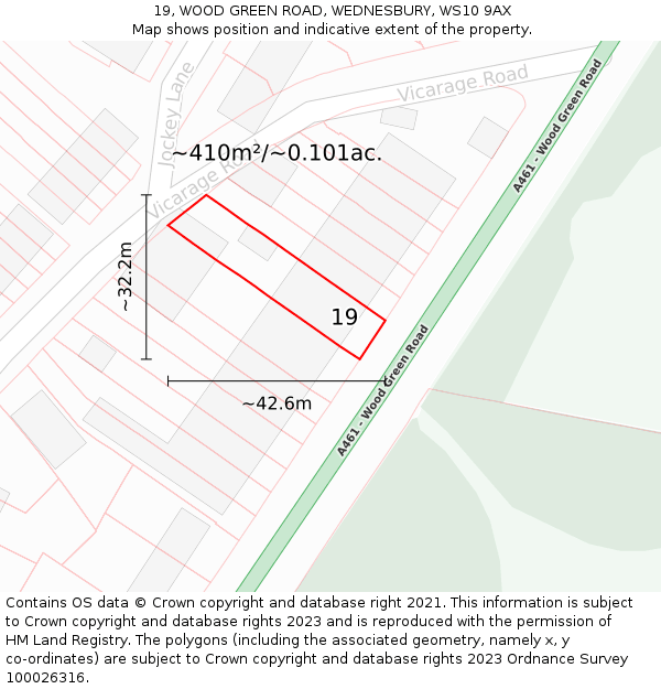 19, WOOD GREEN ROAD, WEDNESBURY, WS10 9AX: Plot and title map