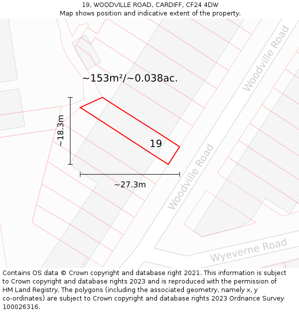 19, WOODVILLE ROAD, CARDIFF, CF24 4DW: Plot and title map
