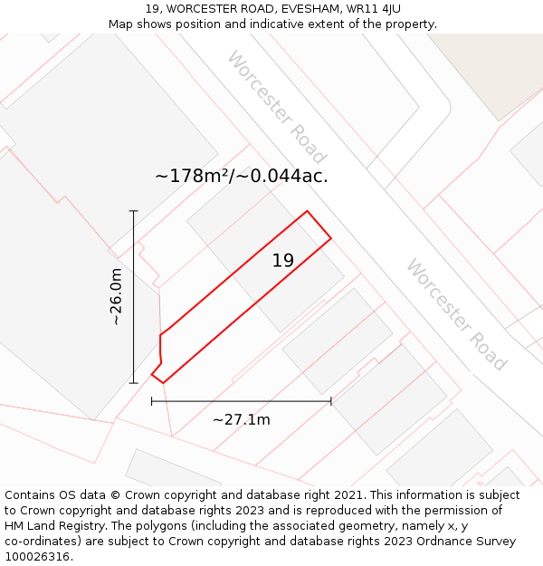 19, WORCESTER ROAD, EVESHAM, WR11 4JU: Plot and title map