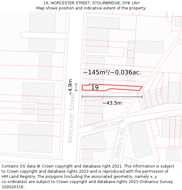 19, WORCESTER STREET, STOURBRIDGE, DY8 1AH: Plot and title map