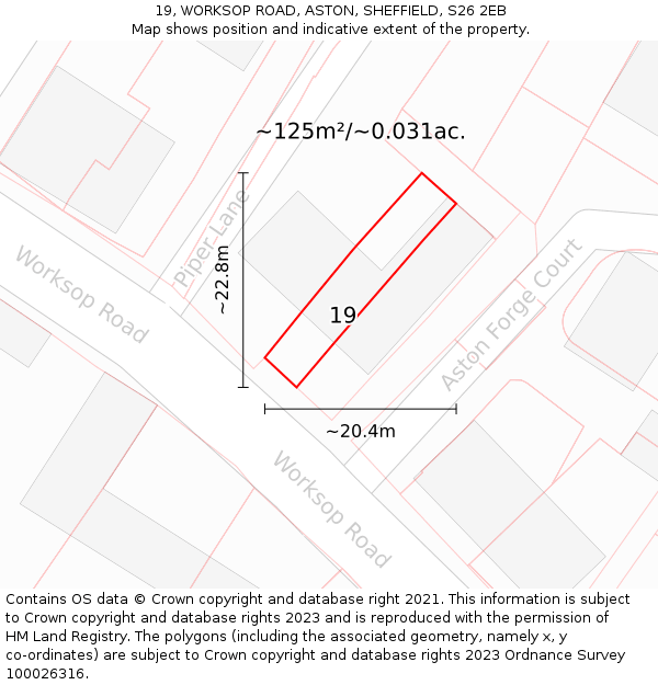 19, WORKSOP ROAD, ASTON, SHEFFIELD, S26 2EB: Plot and title map
