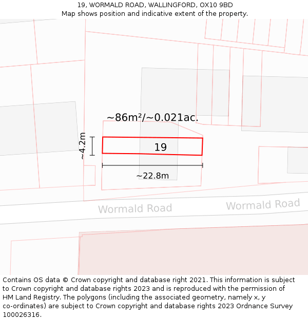 19, WORMALD ROAD, WALLINGFORD, OX10 9BD: Plot and title map