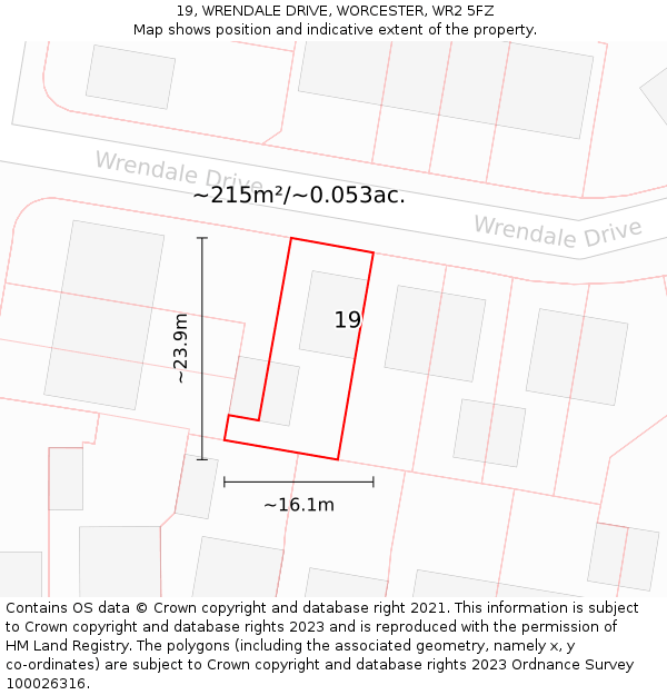 19, WRENDALE DRIVE, WORCESTER, WR2 5FZ: Plot and title map