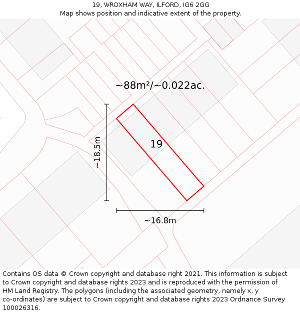 19, WROXHAM WAY, ILFORD, IG6 2GG: Plot and title map