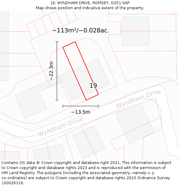 19, WYNDHAM DRIVE, ROMSEY, SO51 0AP: Plot and title map