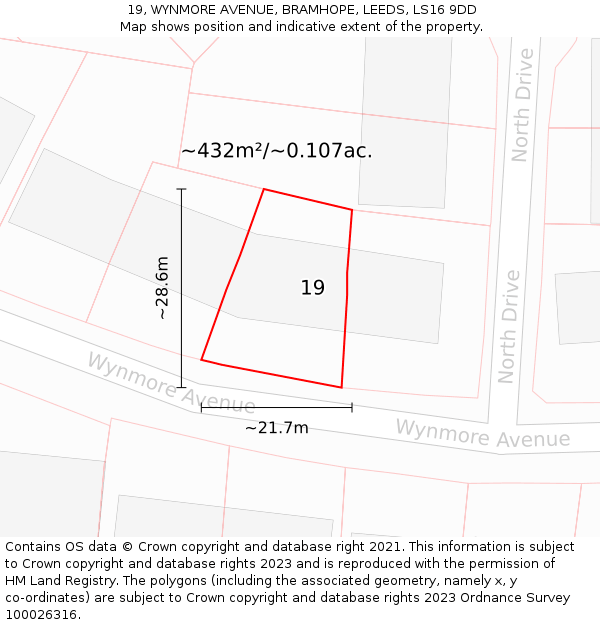 19, WYNMORE AVENUE, BRAMHOPE, LEEDS, LS16 9DD: Plot and title map