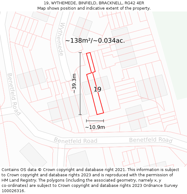 19, WYTHEMEDE, BINFIELD, BRACKNELL, RG42 4ER: Plot and title map