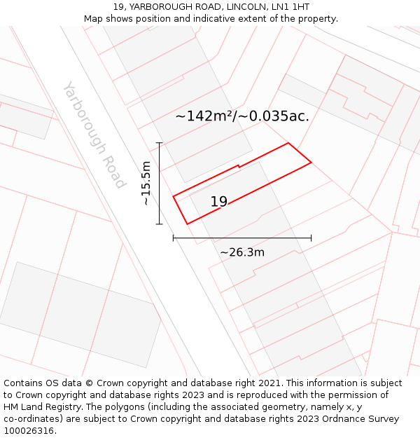 19, YARBOROUGH ROAD, LINCOLN, LN1 1HT: Plot and title map