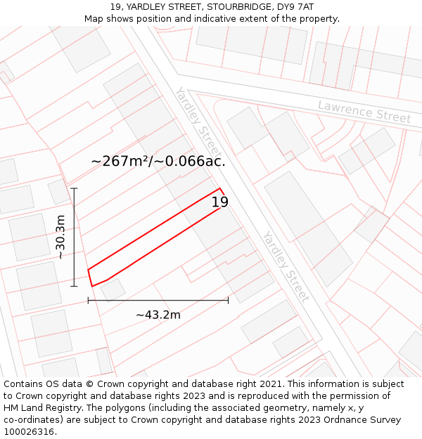 19, YARDLEY STREET, STOURBRIDGE, DY9 7AT: Plot and title map