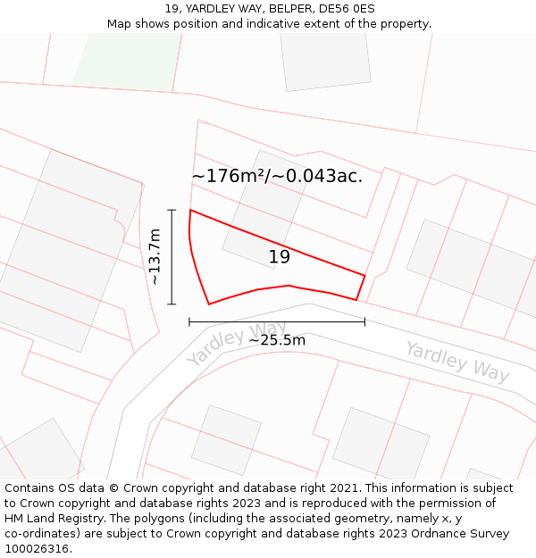 19, YARDLEY WAY, BELPER, DE56 0ES: Plot and title map