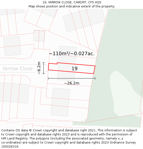 19, YARROW CLOSE, CARDIFF, CF5 4QS: Plot and title map