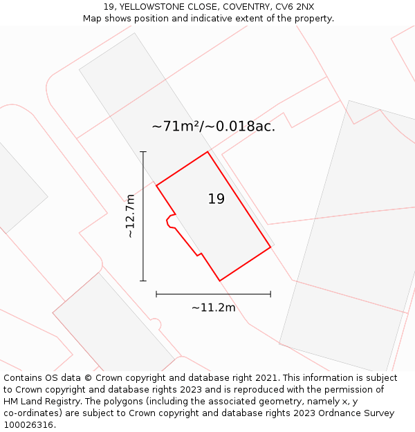 19, YELLOWSTONE CLOSE, COVENTRY, CV6 2NX: Plot and title map