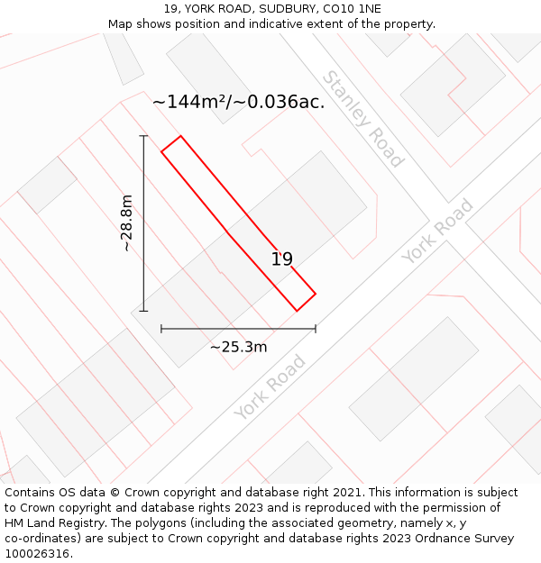 19, YORK ROAD, SUDBURY, CO10 1NE: Plot and title map