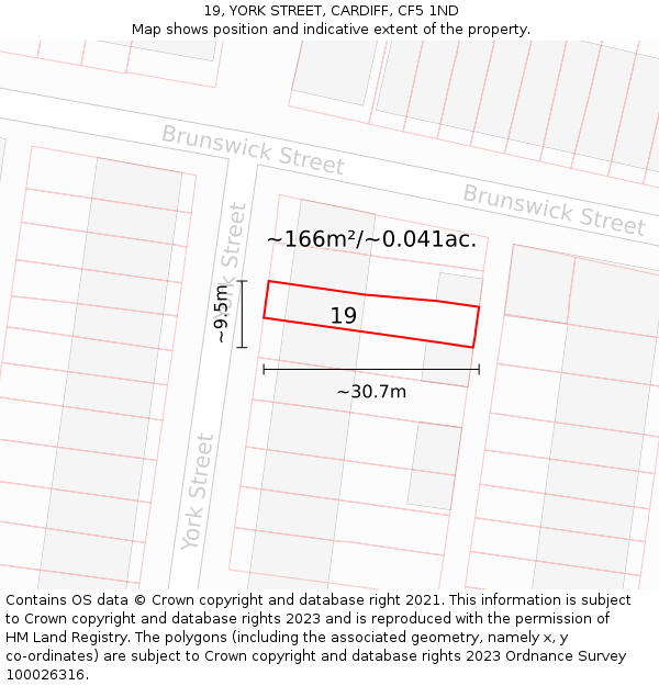 19, YORK STREET, CARDIFF, CF5 1ND: Plot and title map