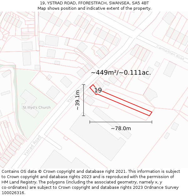 19, YSTRAD ROAD, FFORESTFACH, SWANSEA, SA5 4BT: Plot and title map