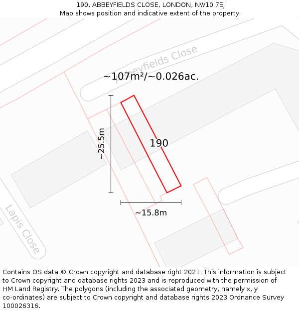 190, ABBEYFIELDS CLOSE, LONDON, NW10 7EJ: Plot and title map