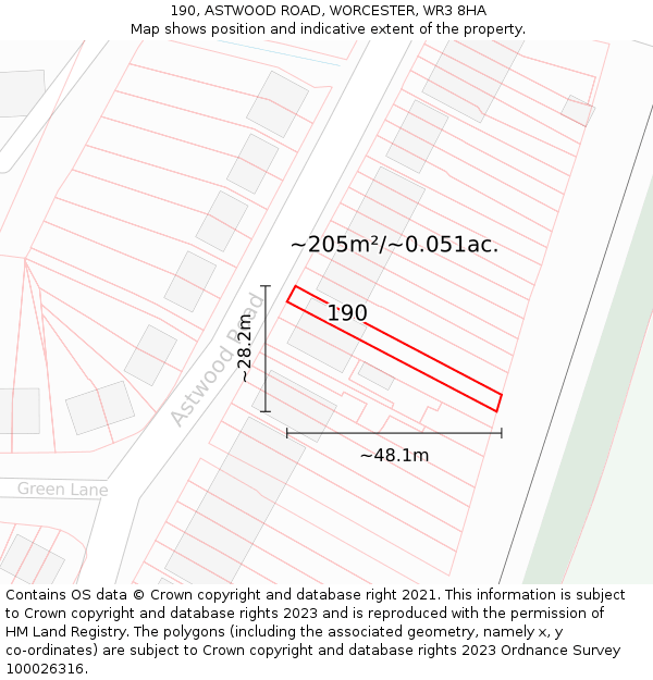 190, ASTWOOD ROAD, WORCESTER, WR3 8HA: Plot and title map