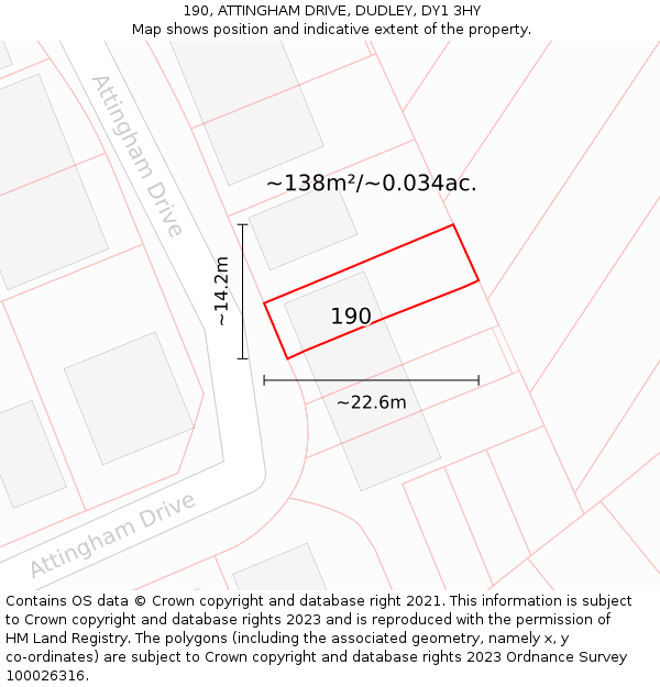 190, ATTINGHAM DRIVE, DUDLEY, DY1 3HY: Plot and title map