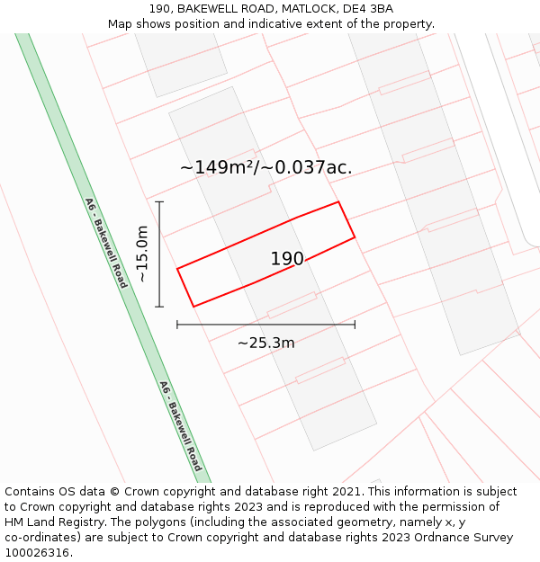 190, BAKEWELL ROAD, MATLOCK, DE4 3BA: Plot and title map