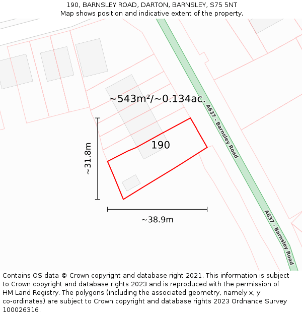 190, BARNSLEY ROAD, DARTON, BARNSLEY, S75 5NT: Plot and title map