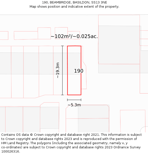 190, BEAMBRIDGE, BASILDON, SS13 3NE: Plot and title map