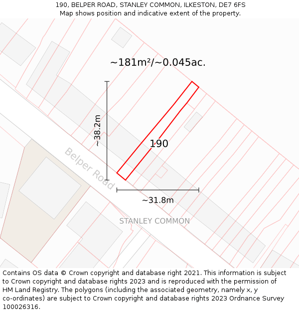 190, BELPER ROAD, STANLEY COMMON, ILKESTON, DE7 6FS: Plot and title map