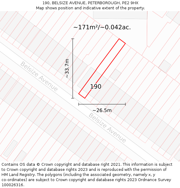 190, BELSIZE AVENUE, PETERBOROUGH, PE2 9HX: Plot and title map