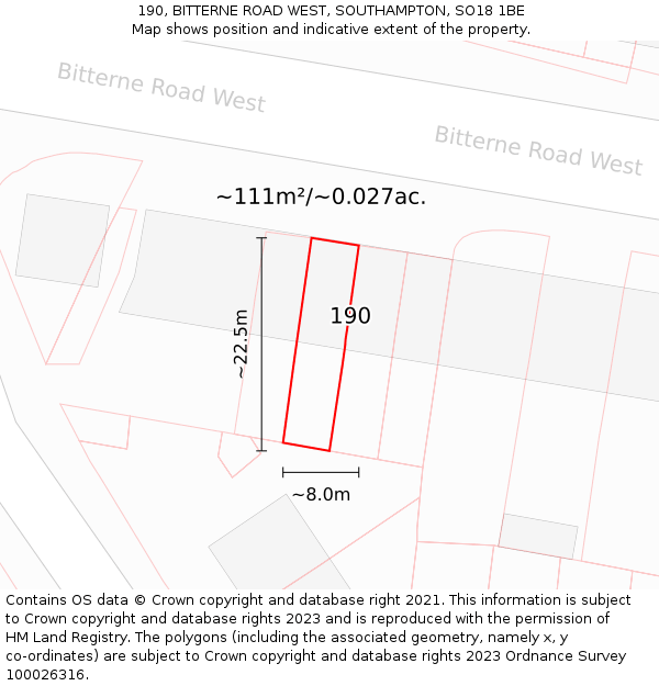 190, BITTERNE ROAD WEST, SOUTHAMPTON, SO18 1BE: Plot and title map