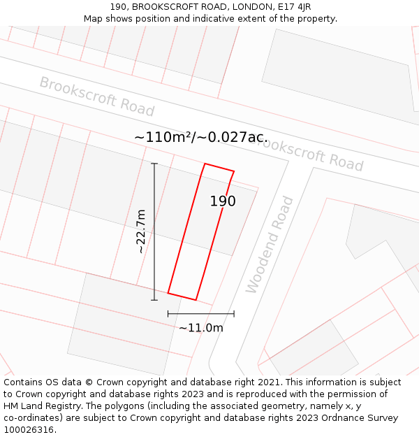 190, BROOKSCROFT ROAD, LONDON, E17 4JR: Plot and title map