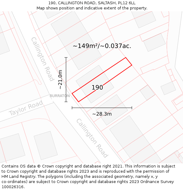 190, CALLINGTON ROAD, SALTASH, PL12 6LL: Plot and title map